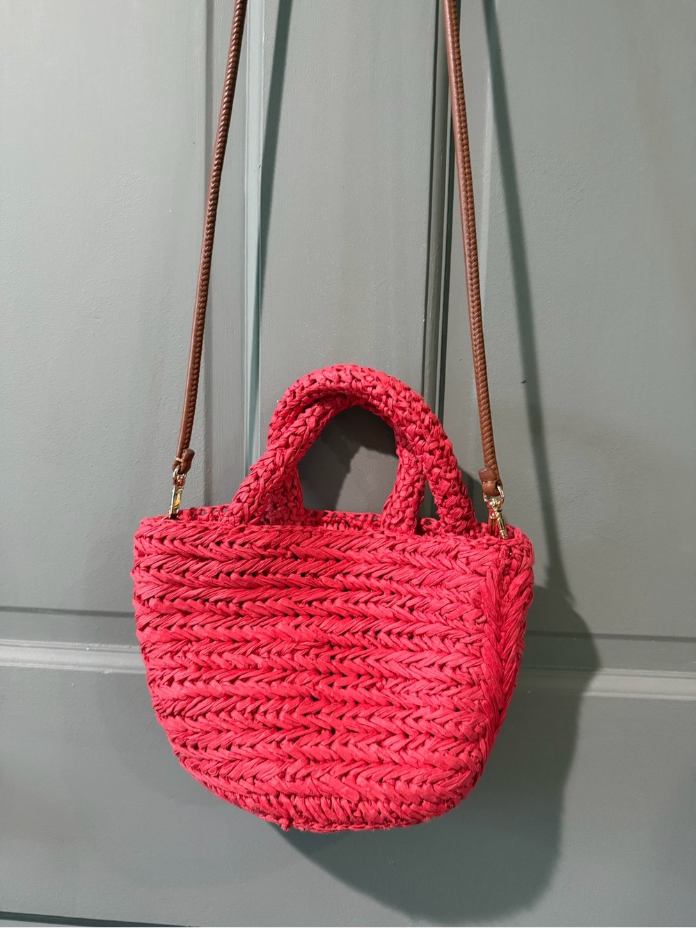 J. Crew Pink Handwoven Straw Mini Crossbody
